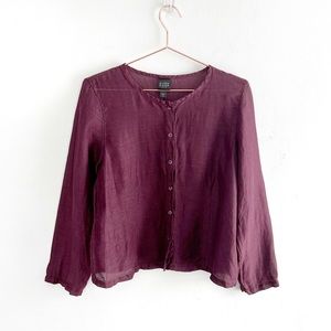 Eileen Fisher Linen Silk Blend Button Down Shirt